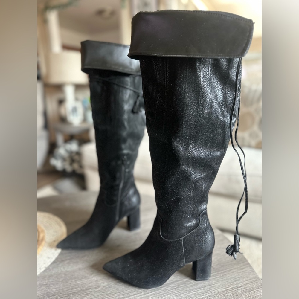 Shoe Dazzle Julliana Black FoldOver Knee/Thigh High Boots Size 6.5